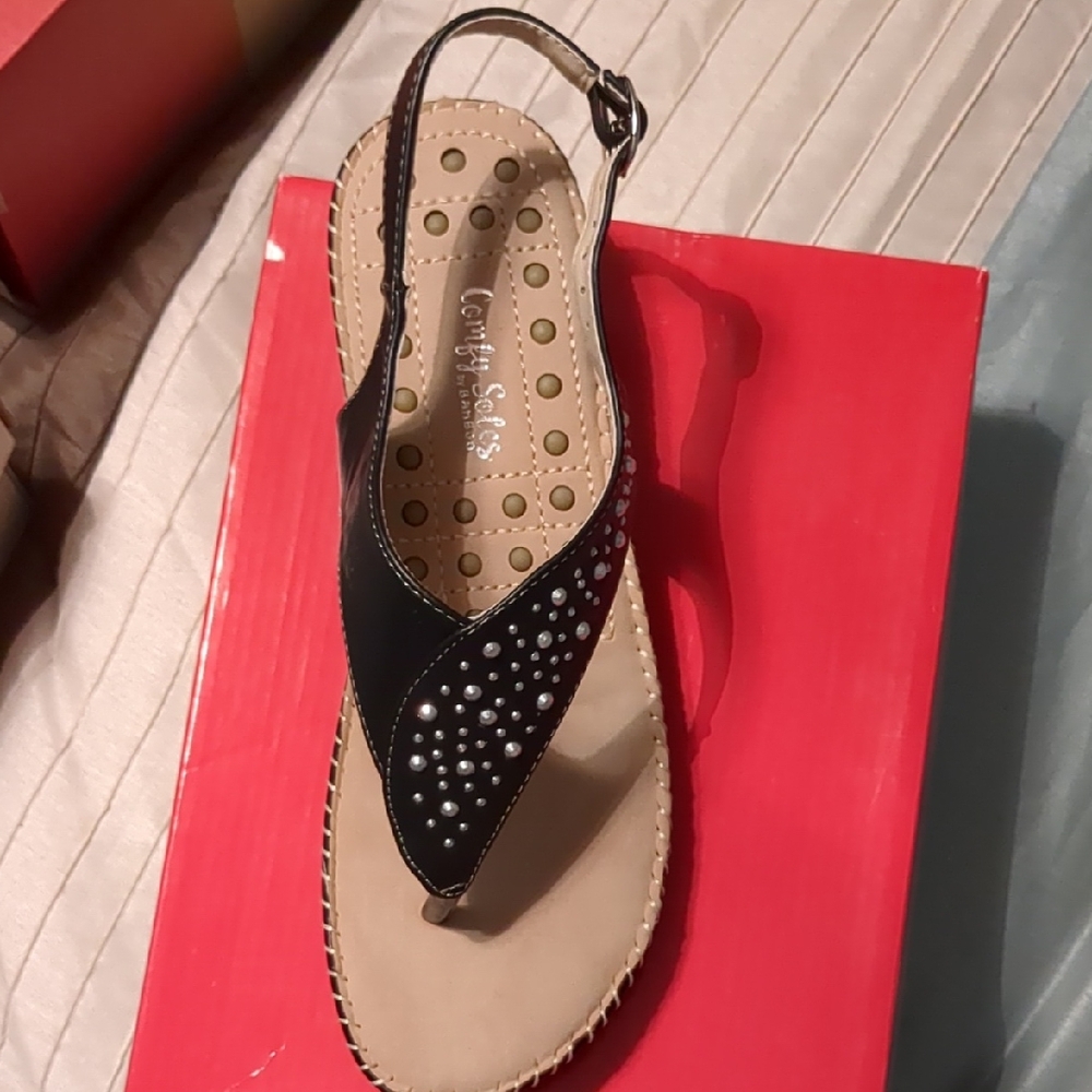 Elegant Black and Cream Slingback Sandals with Rhinestone Embellishments